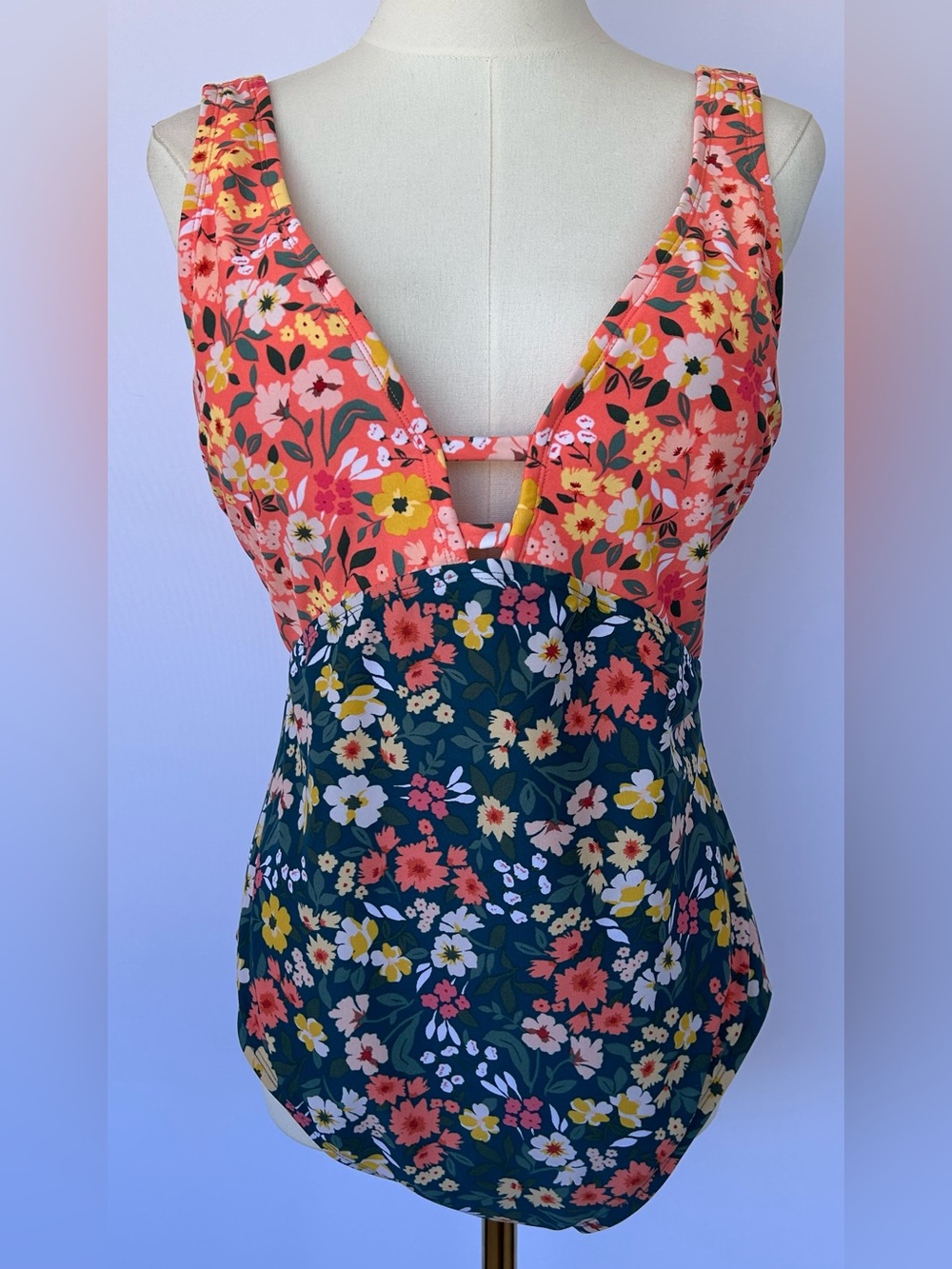 Palisades Beach‎ Club Women’s Floral Print 1 Pc Swimsuit Colorblock Size Large